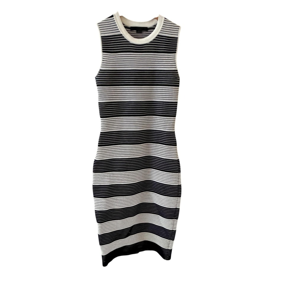 Alexander Wang Striped Bodycon Tank Dress Womens S Black White Ribbed Knit